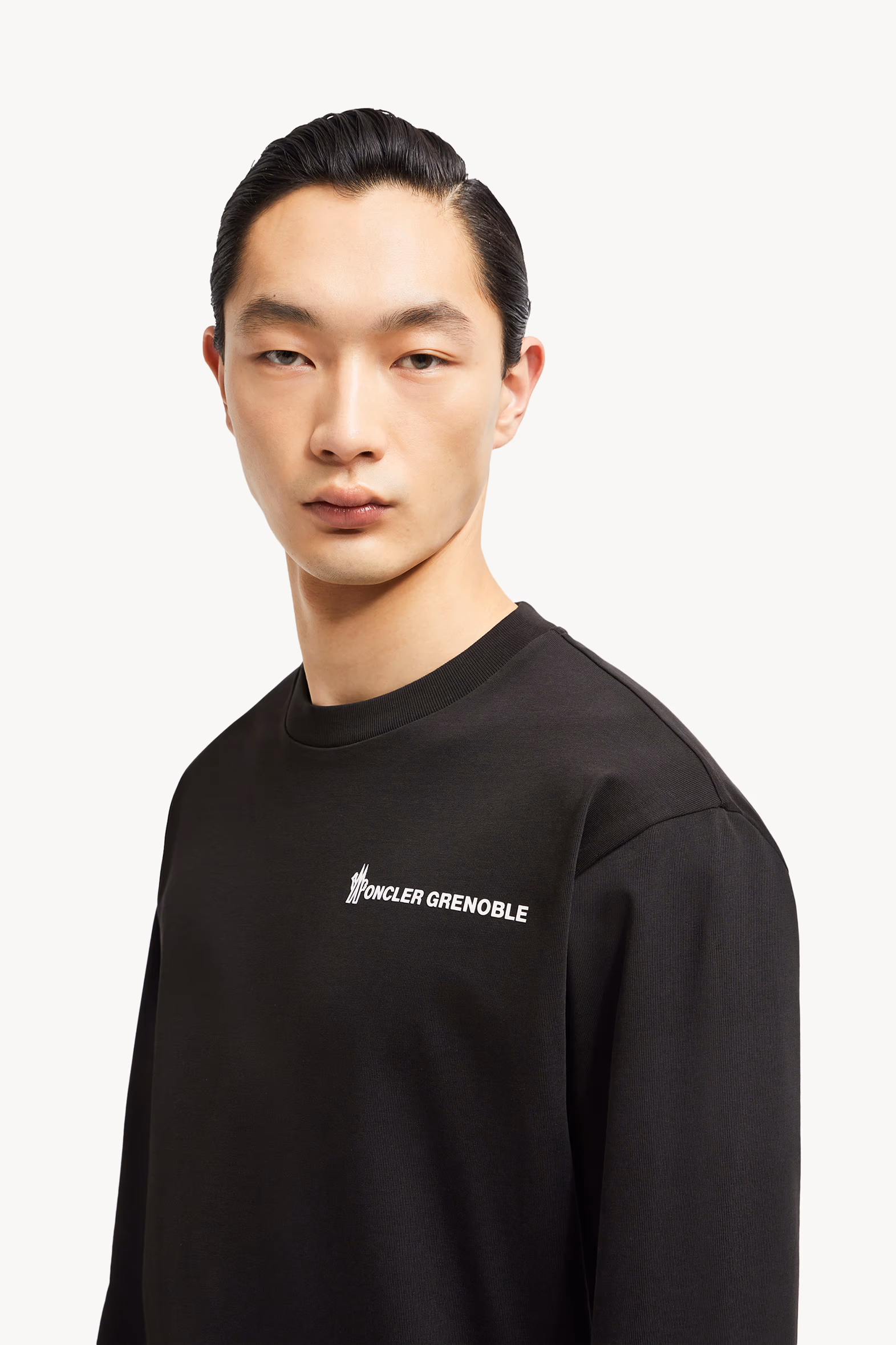 Camiseta de algodón de manga larga con logotipo Hombre Negro Moncler 4